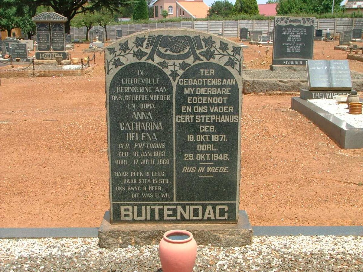 BUITENDAG Gert Stephanus 1871-1946 &amp; Anna Catharina Helena PRETORIUS 1883-1960