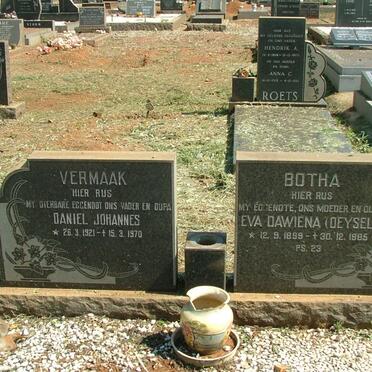 BOTHA Eva Dawiena nee DEYSEL 1899-1985 :: VERMAAK Daniel Johannes 1921-1970