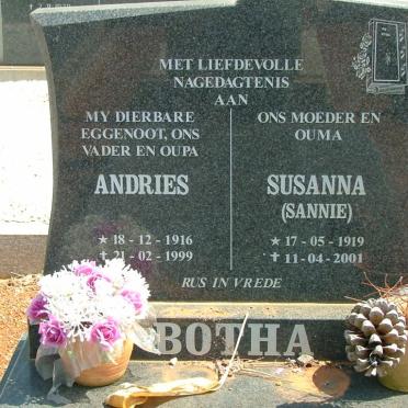 BOTHA Andries 19816-1999 &amp; Susanna 1919-2001