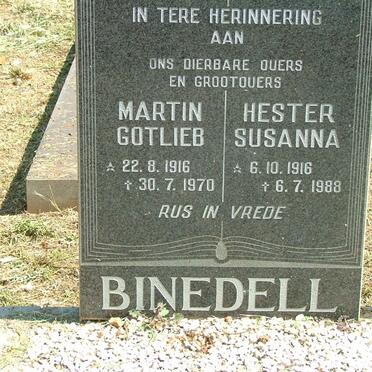 BINEDELL Martin Gotlieb 1916-1970 &amp; Hester Susanna 1916-1988