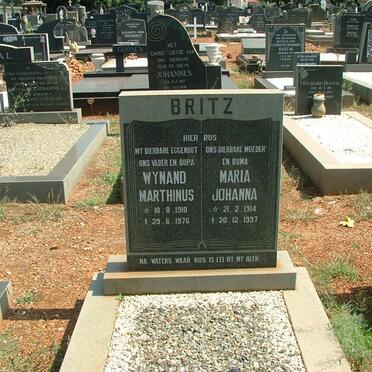 BRITZ  Wynand Marthinus 1910-1976 &amp; Maria Johanna 1914-1997