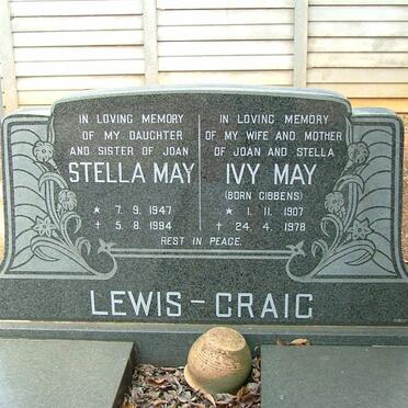 CRAIG Ivy May, Lewis nee GIBBENS 1907-1978 :: LEWIS-CRAIG Stella May 1947-1994