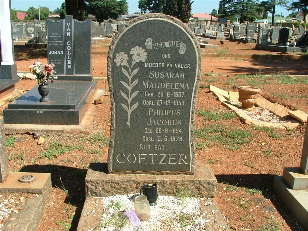 COETZER Philipus Jacobus 1894-1978 &amp; Susarah Magdelena 1907-1958