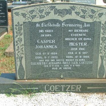 COETZER Casper Johannes 1894-1970 &amp; Hester VOS 1917-1966 :: BRITZ Elizabeth Catharina nee COETZER 1936-1988