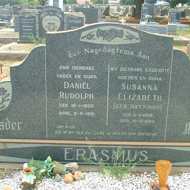 ERASMUS Daniel Rudolph 1905-1981 &amp; Susanna Elizabeth HATTINGH 1908-1963
