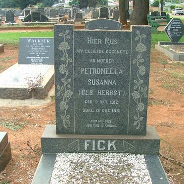 FICK Petronella Susanna nee HERBST 1912-1961