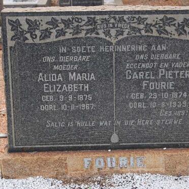 FOURIE Carel Pieter 1874-1939 &amp; Alida Maria Elizabeth 1875-1967