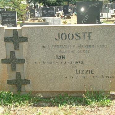 JOOSTE Jan 1884-1973 &amp; Lizzie 1891-1974