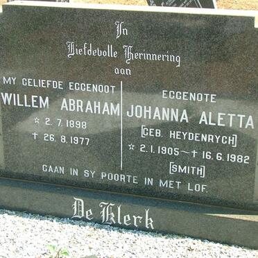 KLERK Willem Abraham, de 1898-1977 &amp; Johanna Aletta HEYDENRYCH 1905-1982