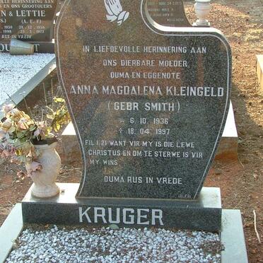 KRUGER Anna Magdalena Kleingeld nee SMITH 1936-1997