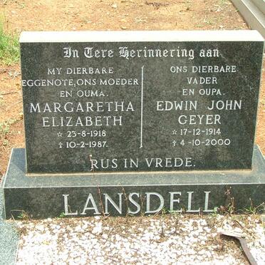LANSDELL Edwin John Geyer 1914-2000 &amp; Margaretha Elizabeth 1918-1987