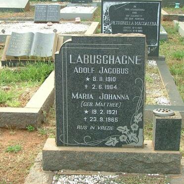 LABUSCHAGNE Adolf Jacobus 1910-1964 &amp; Maria Johanna MATTHEE 1921-1965