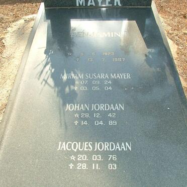 MAYER Benjamin 1923-1987 &amp; Miriam Susara 1924-2004 :: JORDAAN Johan 1942-1989 :: JORDAAN Jacques 1976-2003