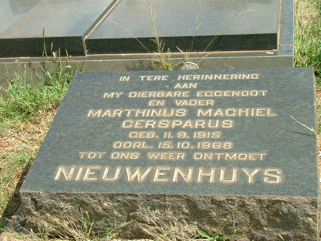 NIEUWENHUYS Marthinus Machiel Cersparus 1915-1968