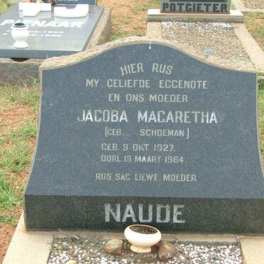 NAUDE Jacoba Margaretha nee SCHOEMAN 1927-1964