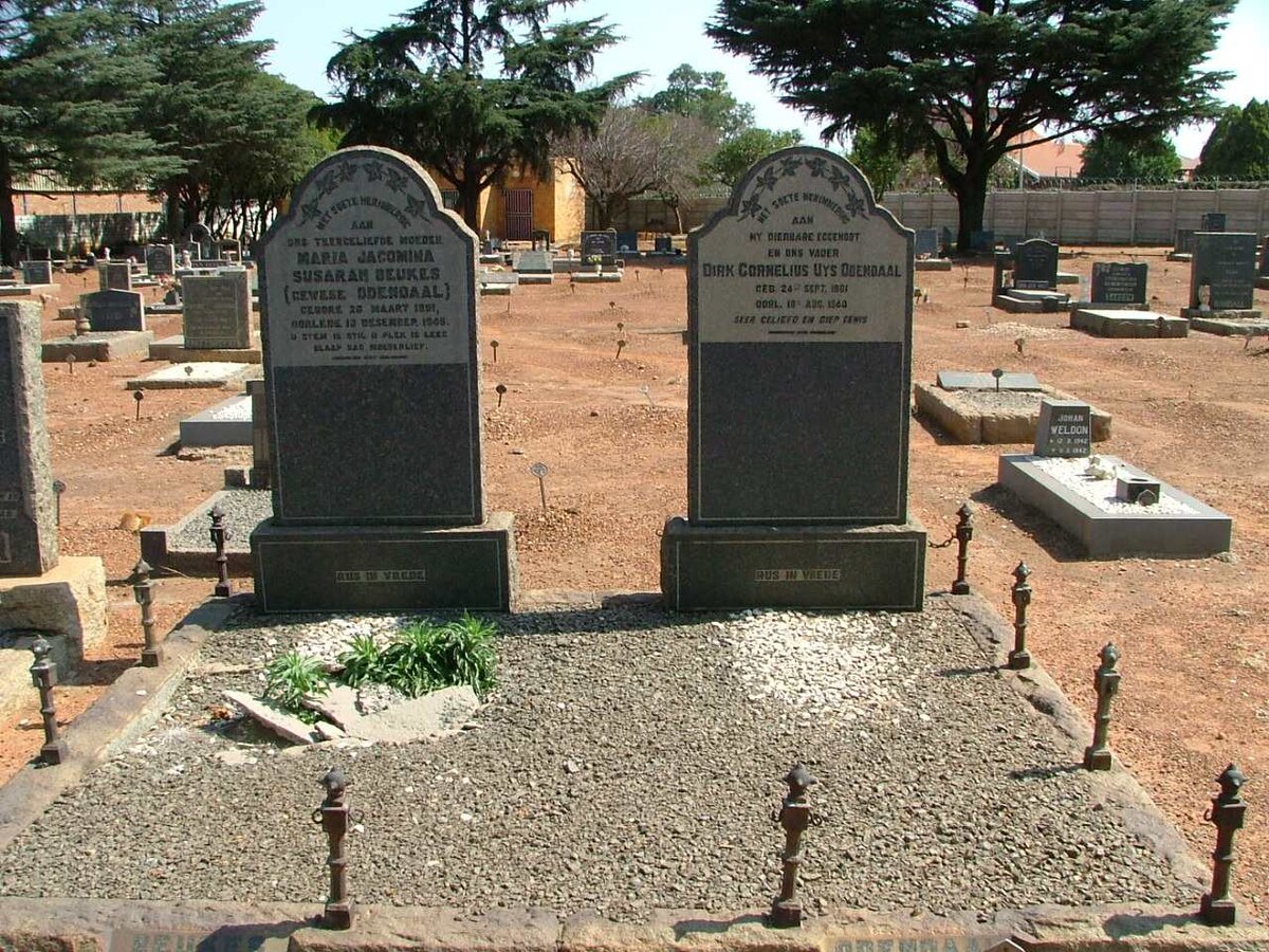 ODENDAAL Dirk Cornelius Uys 1961-1940 &amp; Maria Jacomina Susarah BEUKES voorheen ODENDAAL 1851-1945