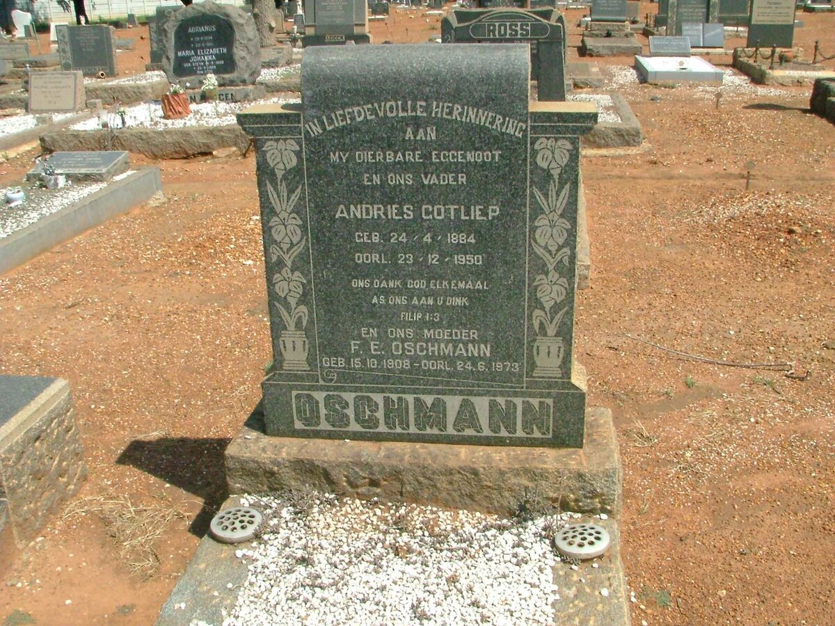 OSCHMANN Andries Gotliep 1884-1950 &amp;  F.E. 1908-1973