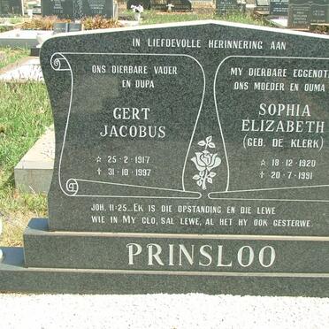 PRINSLOO Gert Jacobus 1917-1997 &amp; Sophia Elizabeth DE KLERK 1920-1991