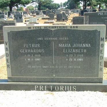 PRETORIUS Petrus Gerhardus 1909-1987 &amp; Maria Johanna Elizabeth 1908-1985