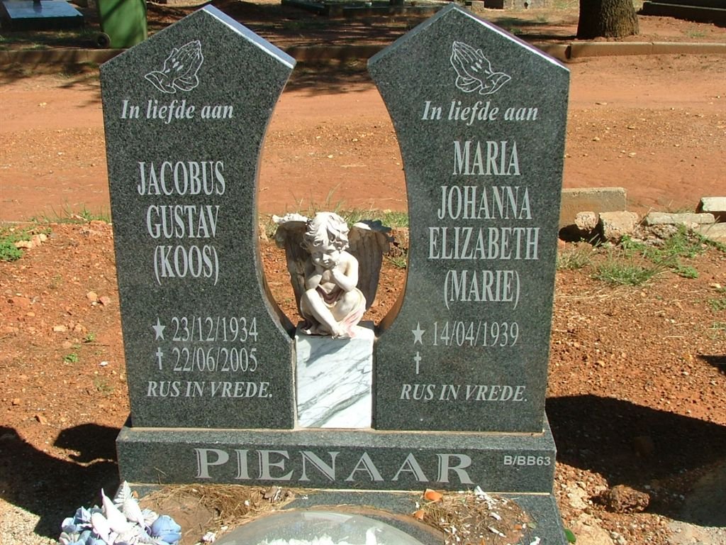 PIENAAR Jacobus Gustav 1934-2005 &amp; Maria Johanna Elizabeth 1939
