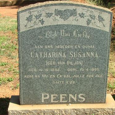 PEENS Catharina Susanna nee VAN BILJON 1892-1965