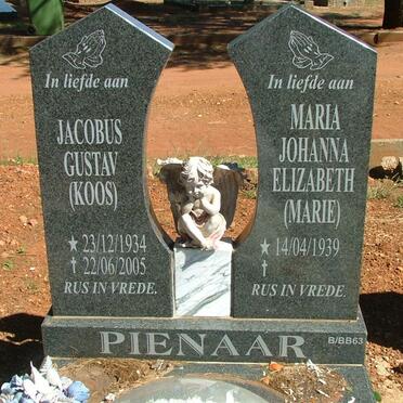 PIENAAR Jacobus Gustav 1934-2005 &amp; Maria Johanna Elizabeth 1939