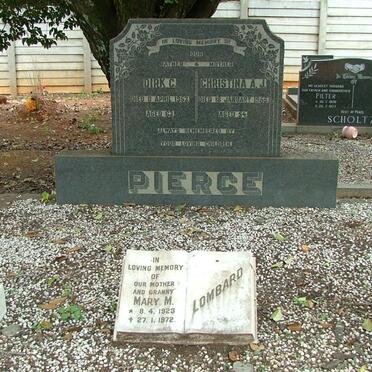 PIERCE Dirk C. -1953 &amp; Christina A.J. -1965 :: LOMBAARD Mary M 1923-1972