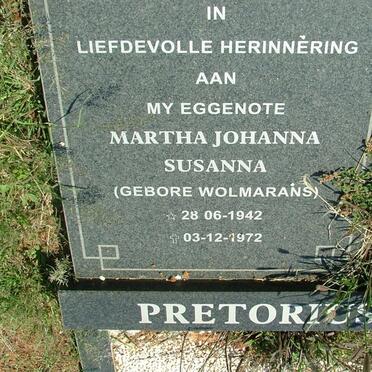 PRETORIUS Martha Johanna Susanna nee WOLMERANS 1942-1972
