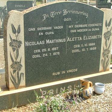 PRINSLOO Nicolaas Marthinus 1887-1978 &amp; Aletta Elizabeth 1886-1968