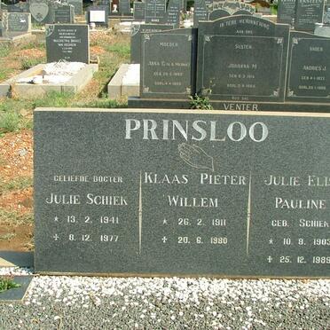 PRINSLOO Klaas Pieter Willem 1911-1980 &amp; Julie Elise Pauline SCHIEK :: PRINSLOO Julie Schiek 1941-1977