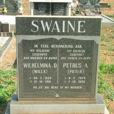 SWAINE Petrus A. 1924-1996 &amp; Wilhelmina D. 1934-1991