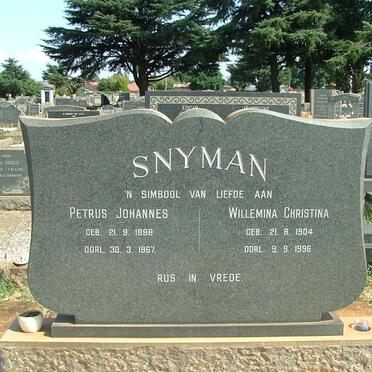 SNYMAN Petrus Johannes 1898-1967 &amp; Willemina Christina 1904-1996 