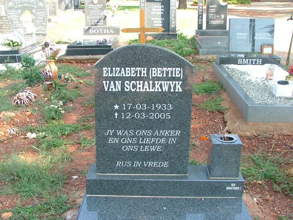 SCHALKWYK Elizabeth, van 1933-2005