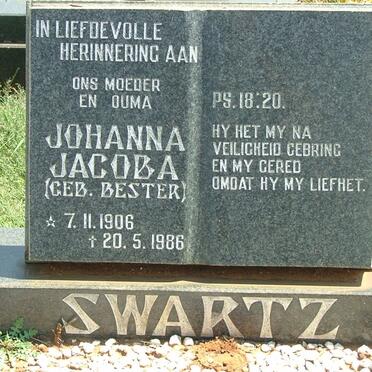 SWARTZ Johanna Jacoba nee BESTER 1906-1986