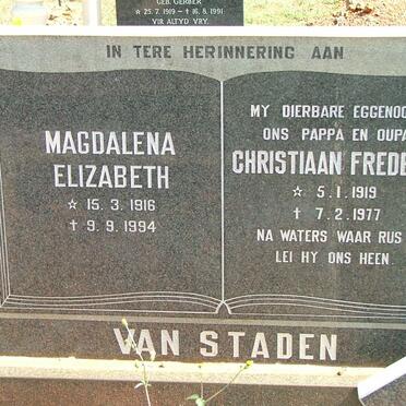 STADEN Christiaan Frederik, van 1919-1977 &amp; Magdalena Elizabeth 1916-1994