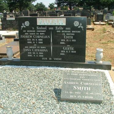 SMITH Andrew Cornelius 1900-1980 &amp; Anna Catharina 1905-1998 :: SMITH Andrew Cornelius 1934-1996 :: SMITH Edith 1931-