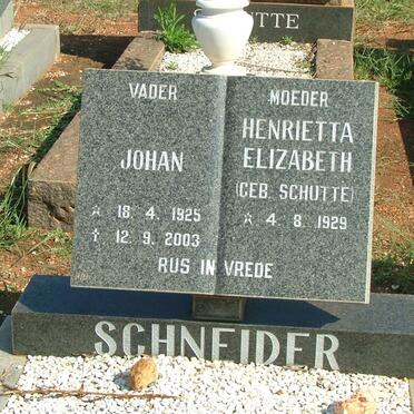 SCHNEIDER Johan 1925-2003 &amp; Hendrietta Elizabeth SCHUTTE 1929-