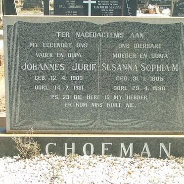 SCHOEMAN Johannes Jurie 1903-1981 &amp; Susanna Sophia M 1905-1990