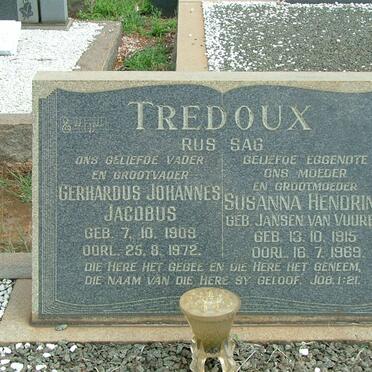 TREDOUX Gerhardus Johannes  Jacobus 1909-1972 &amp; Susanna Hendrina JANSEN VAN VUUREN 1915-1969
