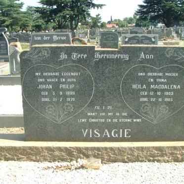 VISAGIE Johan Philip 1899-1970 &amp; Heila Magdalena 1903-1985