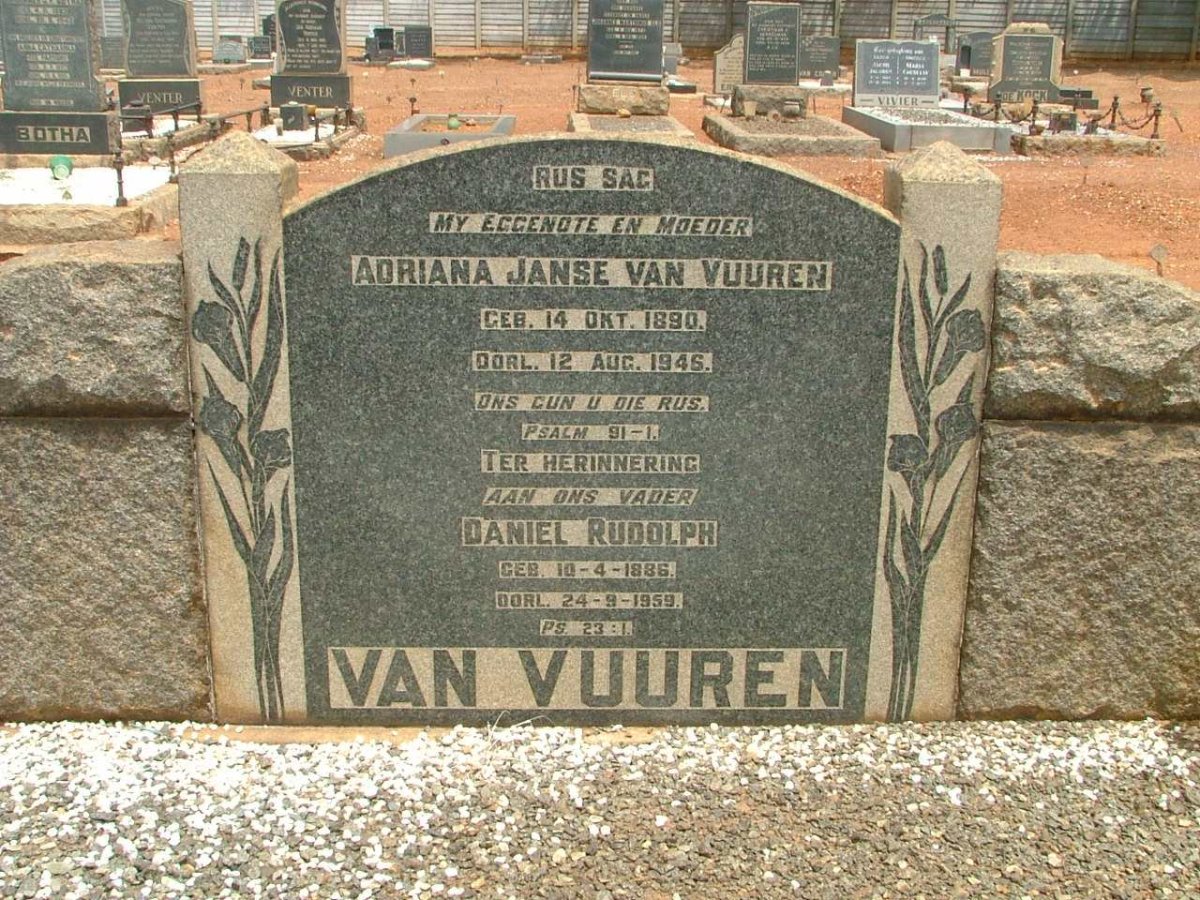 VUUREN Daniel Rudolph Janse Van 1886-1959 &amp; Adriana 1890-1945