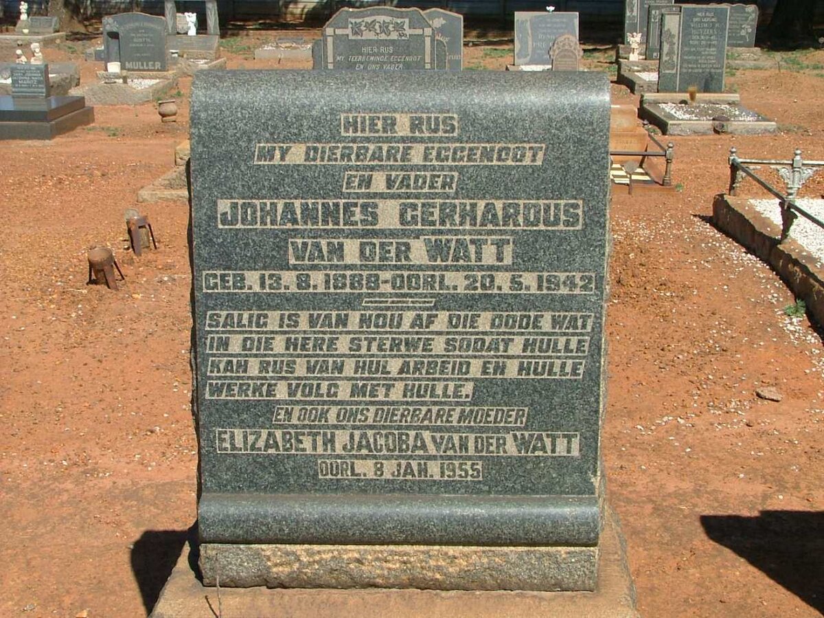WATT Johannes Gerhardus, van der 1888-1942 &amp; Elizabeth Jacoba  -1955