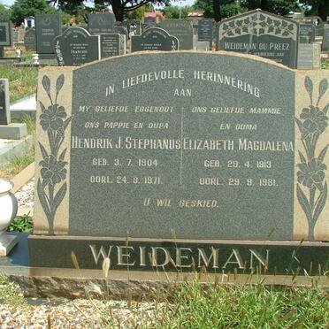WEIDEMAN Hendrik J. Stephanus 1904-1971 &amp; Elizabeth Magdalena 1913-1981