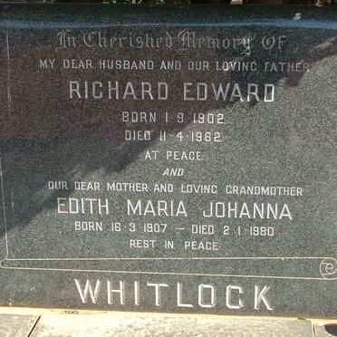 WHITLOCK Richard Edward 1902-1962 &amp; Edith Maria Johanna 1907-1980