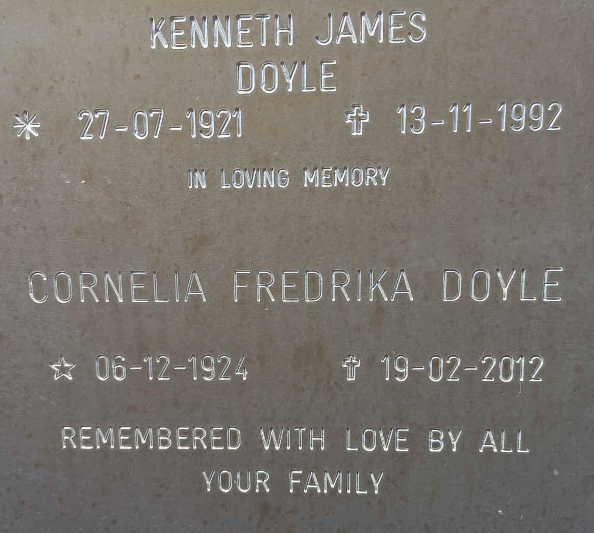 DOYLE Kenneth James 1921-1992 &amp; Cornelia Fredrika 1924-2012