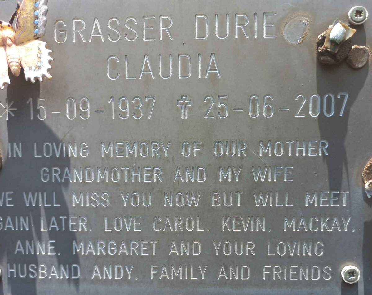 DURIE Claudia nee GRASSER 1937-2007