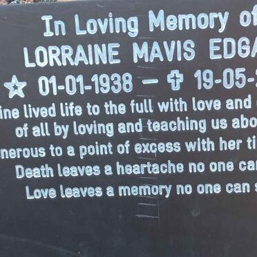 EDGAR Lorraine Mavis 1938-2019