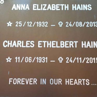 HAINS Charles Ethelbert 1931-2015 &amp; Anna Elizabeth 1932-2013