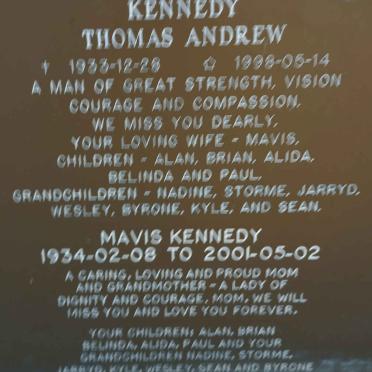 KENNEDY Thomas Andrew 1933-1998 &amp; Mavis 1934-2001