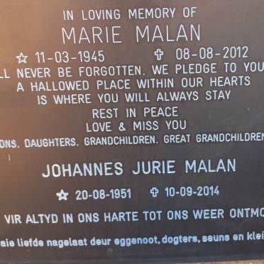 MALAN Johannes Jurie 1951-2014 &amp; Marie 1945-2012